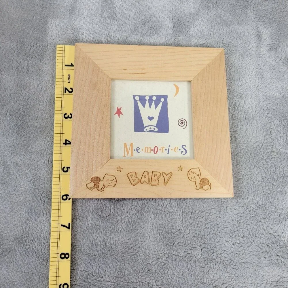Baby Photo Frame 3x3 Small Square Brown Wood Traditional 6in Tabletop Desk S27E